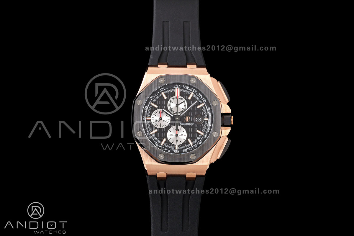 Royal Oak Offshore 44mm RG Ceramic Bezel JF 1:1 Best Edition Black/Silver Dial on Rubber Strap A3126